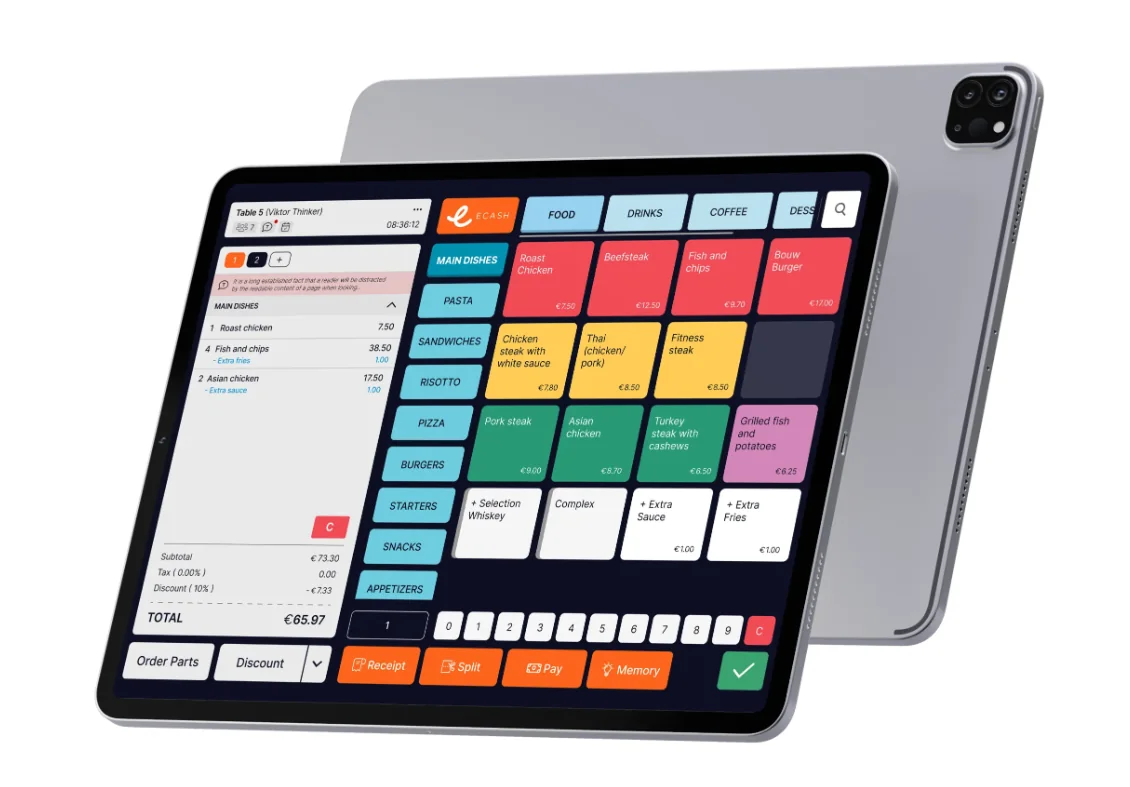 Ecash kassasoftware op een kassascherm